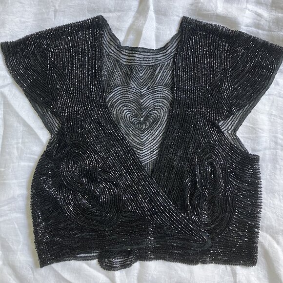 BLACK FULLY BEADED BOLERO / SHRUG - Picture 4 of 11